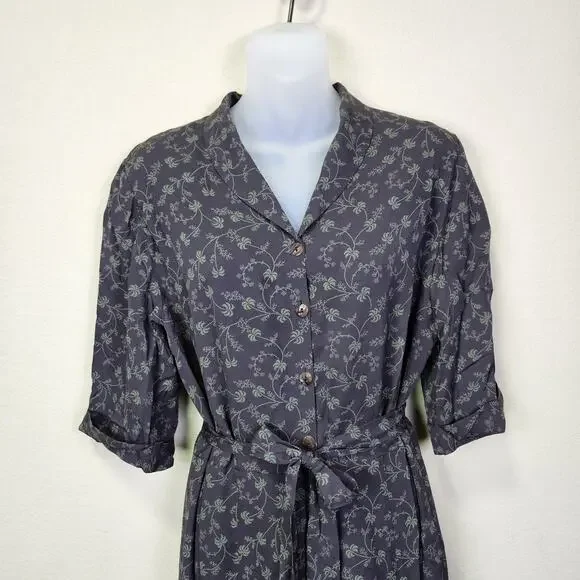 Sundance Womens 10 Silk Floral Maxi Dress Retro Botanical Palm Tree Belted Green - Picture 4 of 16